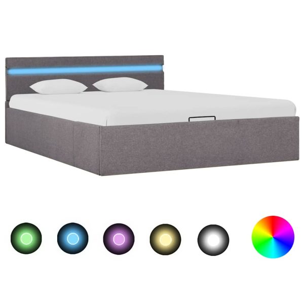 Bedframe met hydraulische opslag en LED stof taupe 120x200 cm