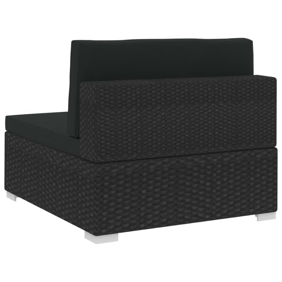 4-delige Loungeset met kussens poly rattan zwart - Afbeelding 9