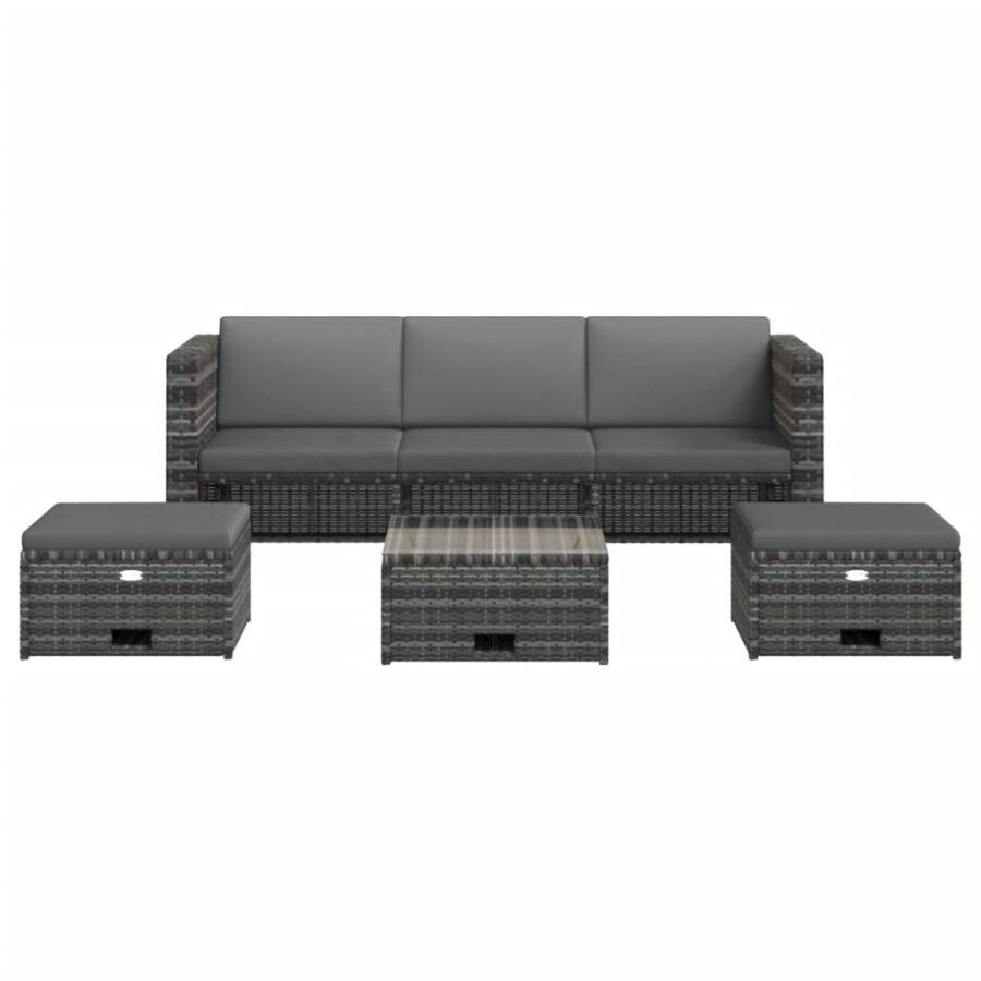 4-delige Loungeset met kussens poly rattan grijs - Afbeelding 3