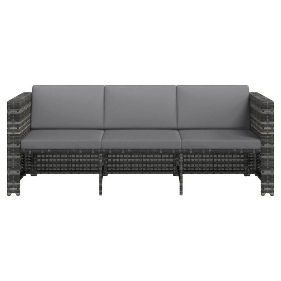 4-delige Loungeset met kussens poly rattan grijs - Afbeelding 6