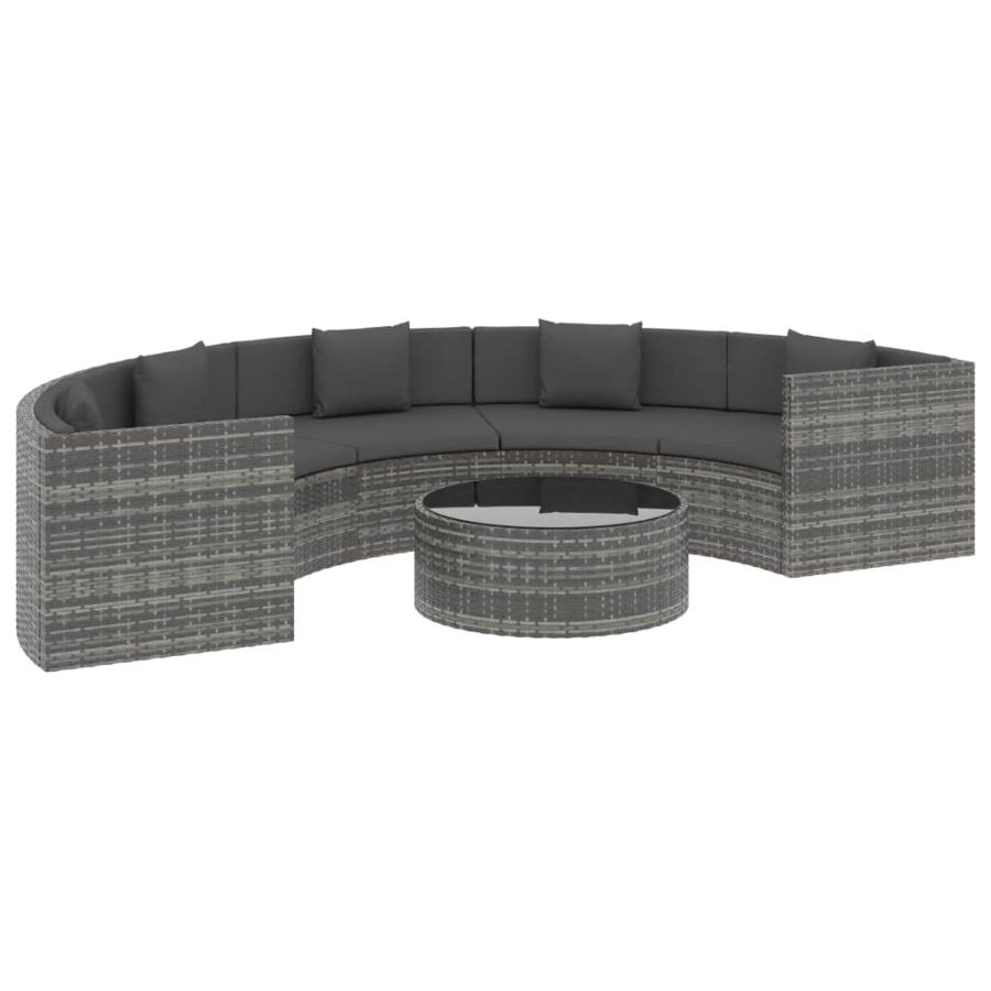 6-delige Loungeset met kussens poly rattan grijs - Afbeelding 2