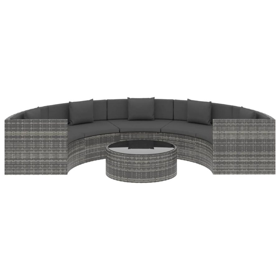 6-delige Loungeset met kussens poly rattan grijs - Afbeelding 3