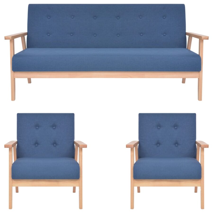 3-delig Bankstel stof blauw