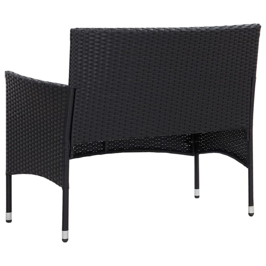 4-delige Loungeset met kussens poly rattan zwart - Afbeelding 4