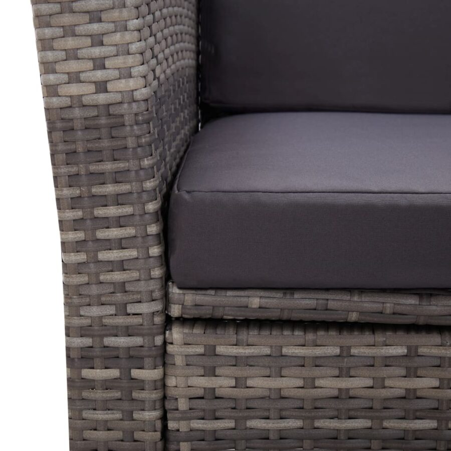 4-delige Loungeset met kussens poly rattan grijs - Afbeelding 9