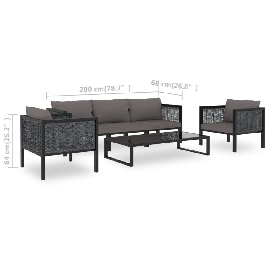 6-delige Loungeset met kussens poly rattan antraciet - Afbeelding 11