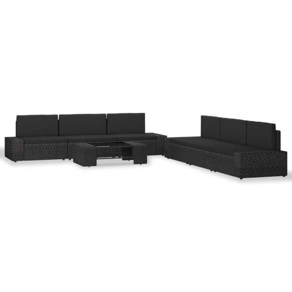 7-delige Loungeset poly rattan zwart