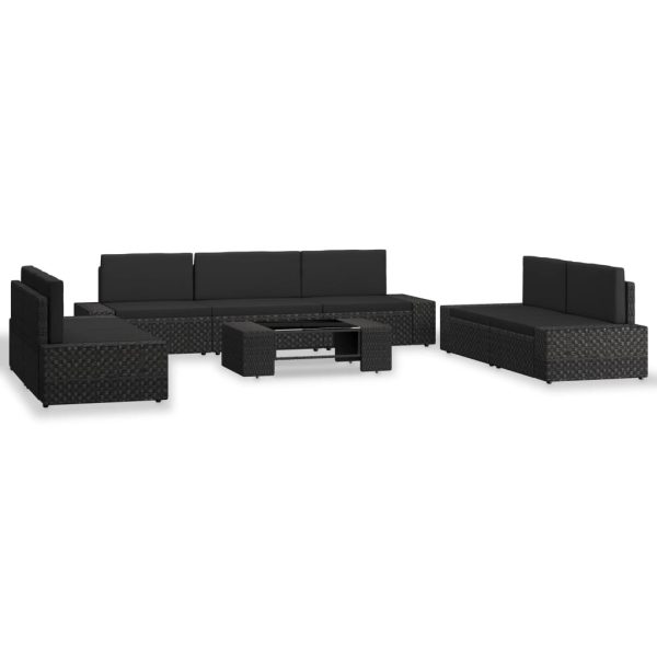 8-delige Loungeset poly rattan zwart