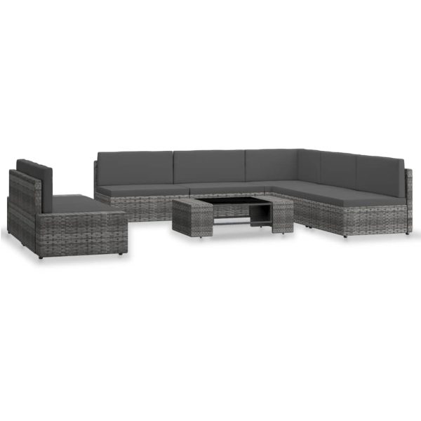 7-delige Loungeset poly rattan grijs