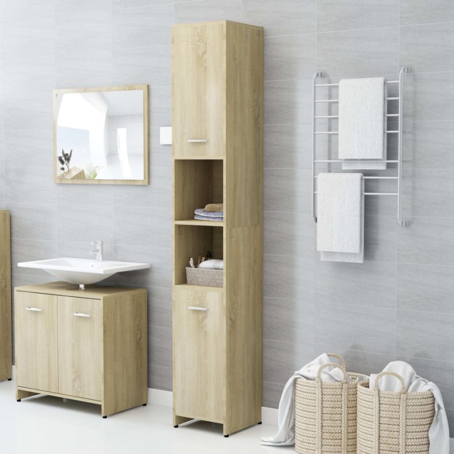 Badkamerkast 30x30x183,5 cm bewerkt hout sonoma eikenkleurig