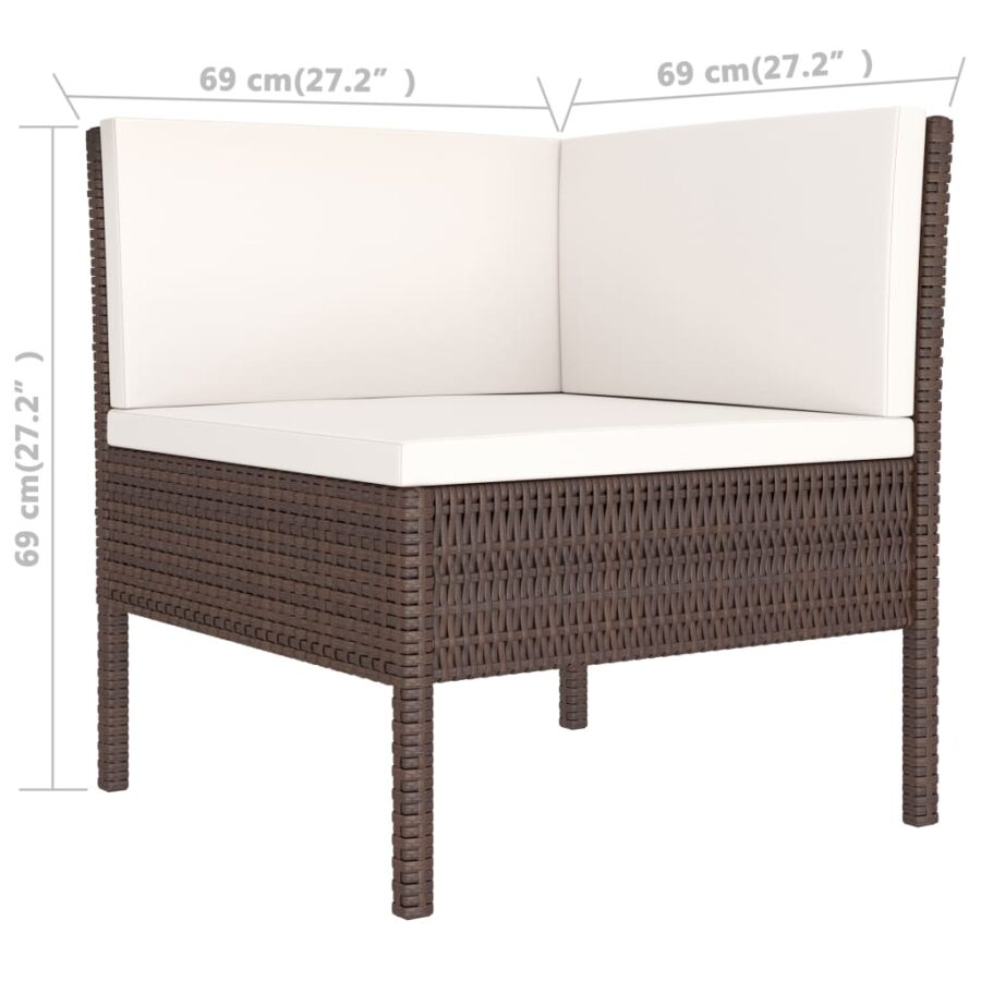 3-delige Loungeset met kussens poly rattan bruin - Afbeelding 6