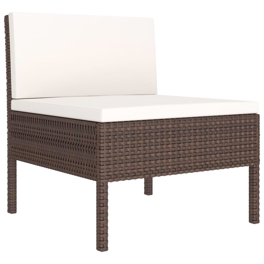 6-delige Loungeset met kussens poly rattan bruin - Afbeelding 4