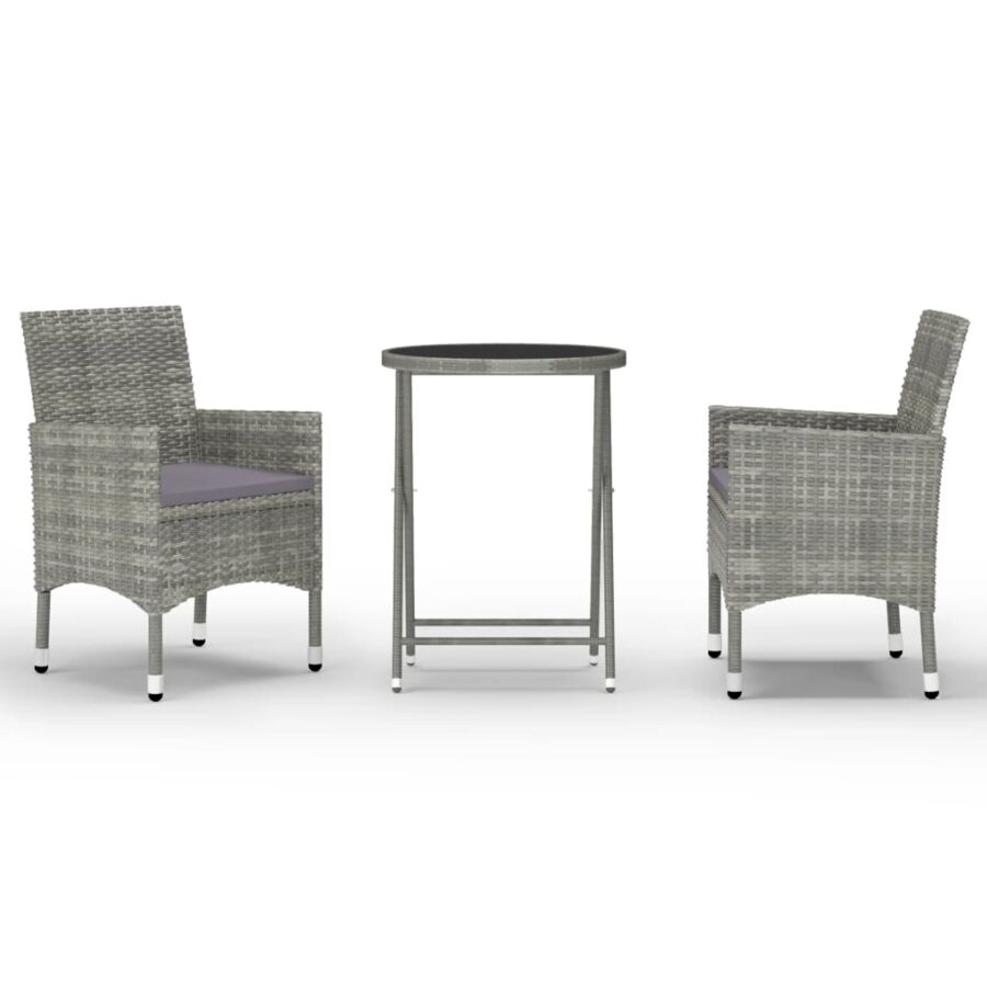 3-delige Bistroset poly rattan en gehard glas grijs - Afbeelding 2