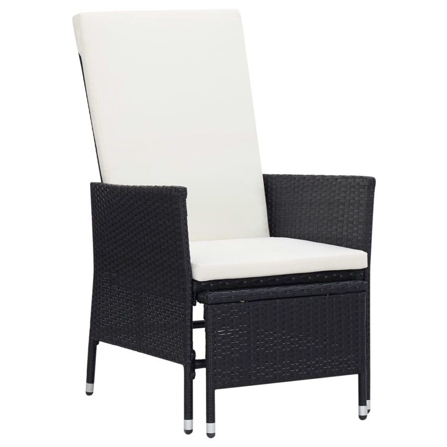 3-delige Loungeset met kussens poly rattan zwart - Afbeelding 2