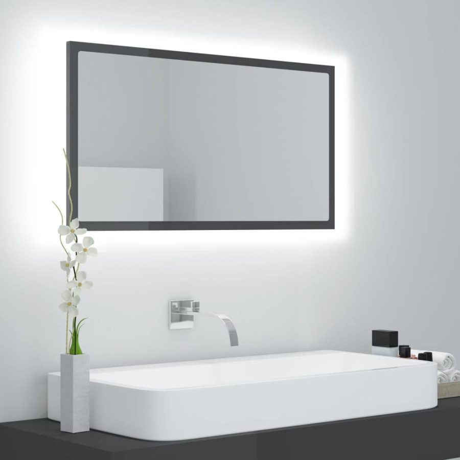 Badkamerspiegel LED 80x8,5x37 cm acryl hoogglans grijs