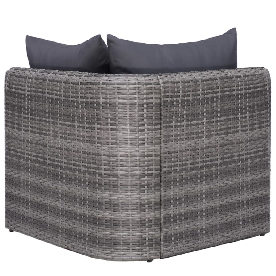 10-delige Loungeset met kussens poly rattan grijs - Afbeelding 8