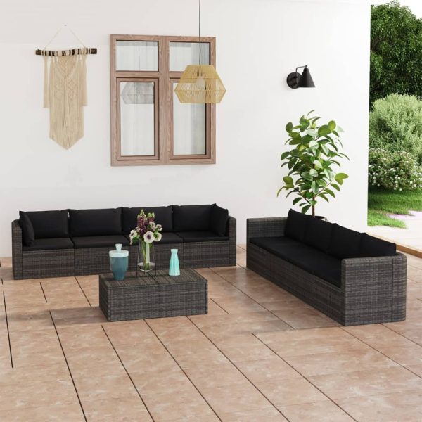 9-delige Loungeset met kussens poly rattan grijs