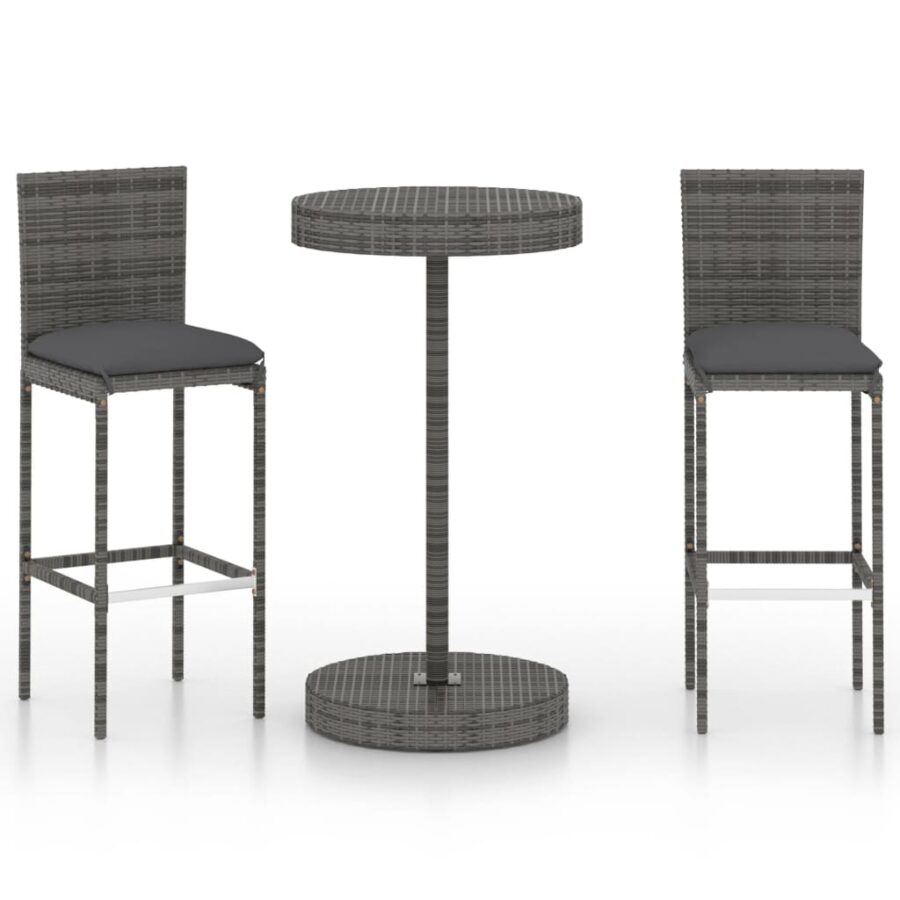 3-delige Tuinbarset met kussens poly rattan grijs - Afbeelding 2