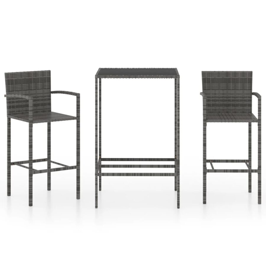 3-delige Tuinbarset poly rattan grijs - Afbeelding 2