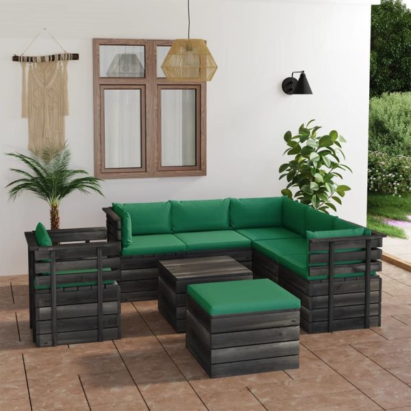 8-delige Loungeset met kussens pallet massief grenenhout