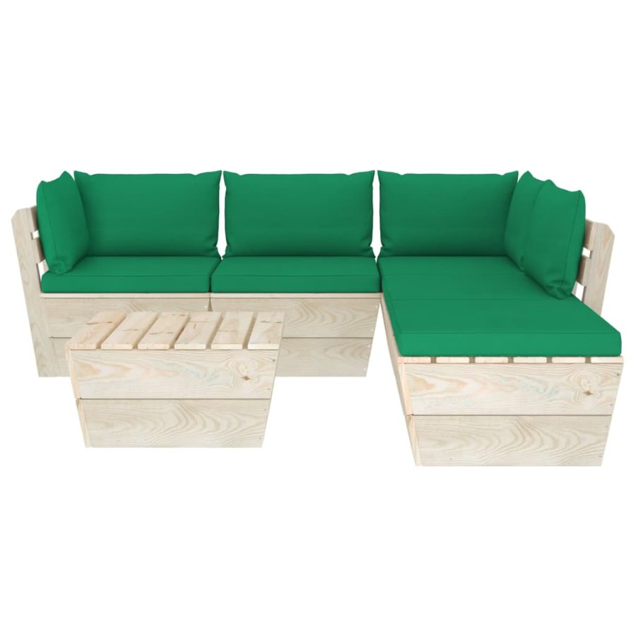 6-delige Loungeset met kussens pallet vurenhout - Afbeelding 3
