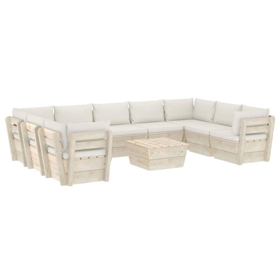 10-delige Loungeset met kussens pallet vurenhout - Afbeelding 2