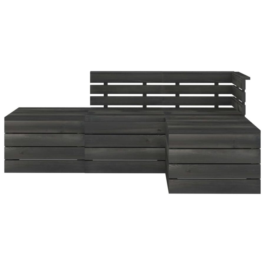 4-delige Loungeset pallet massief grenenhout donkergrijs - Afbeelding 3