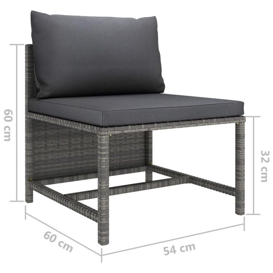 6-delige Loungeset met kussens poly rattan grijs - Afbeelding 11