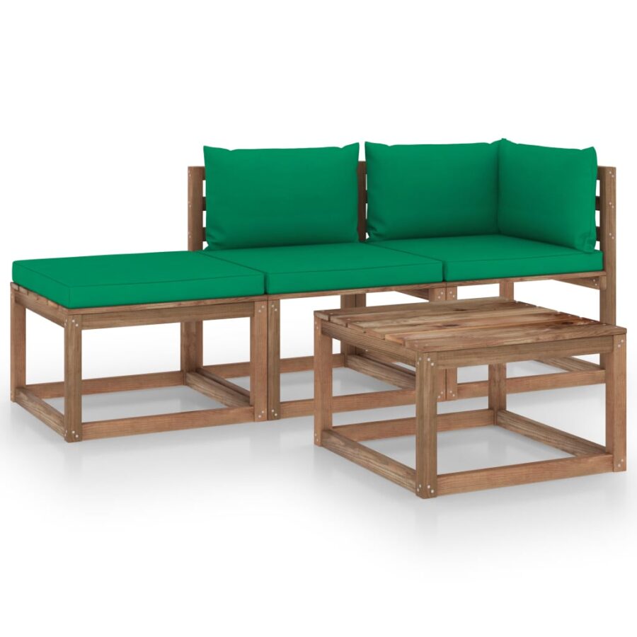 4-delige Loungeset pallet met kussens geïmpregneerd grenenhout