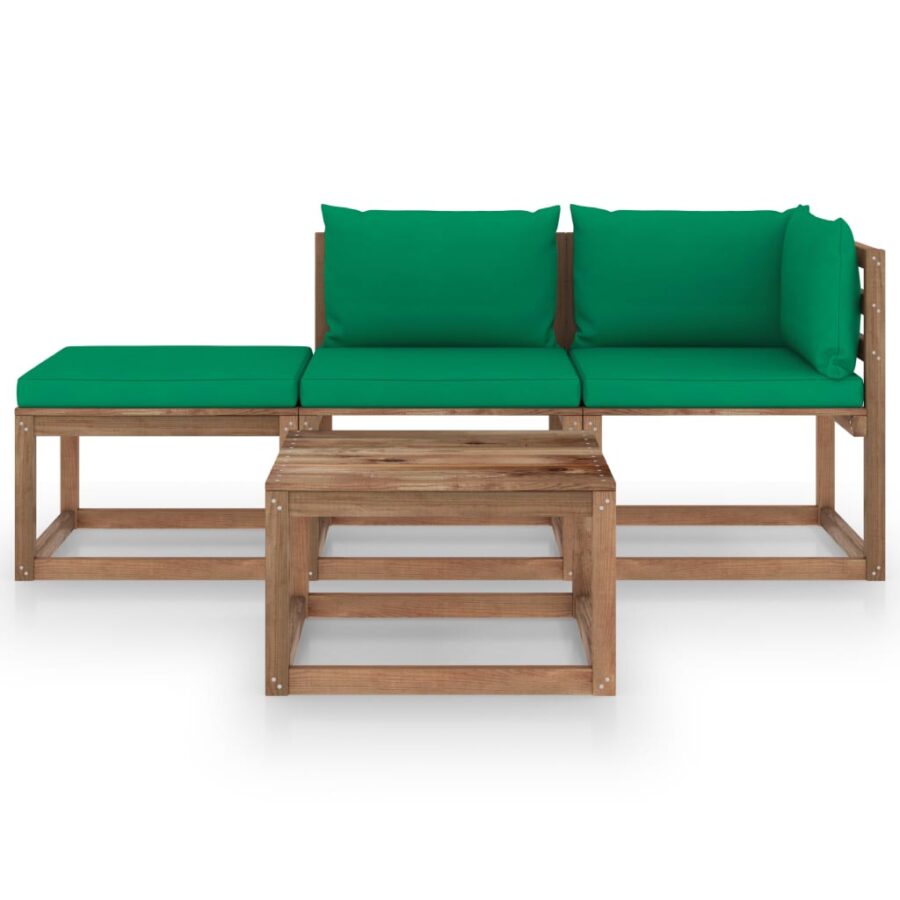 4-delige Loungeset pallet met kussens geïmpregneerd grenenhout - Afbeelding 2