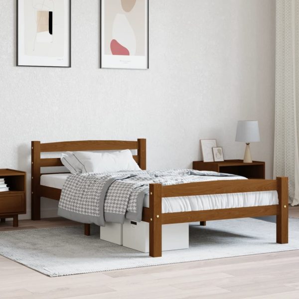 Bedframe massief grenenhout honingbruin 100x200 cm