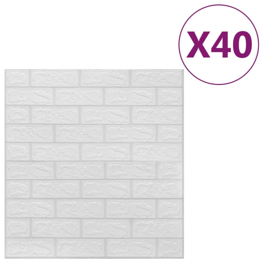 3D-behang zelfklevend 40 st bakstenen wit - Afbeelding 2