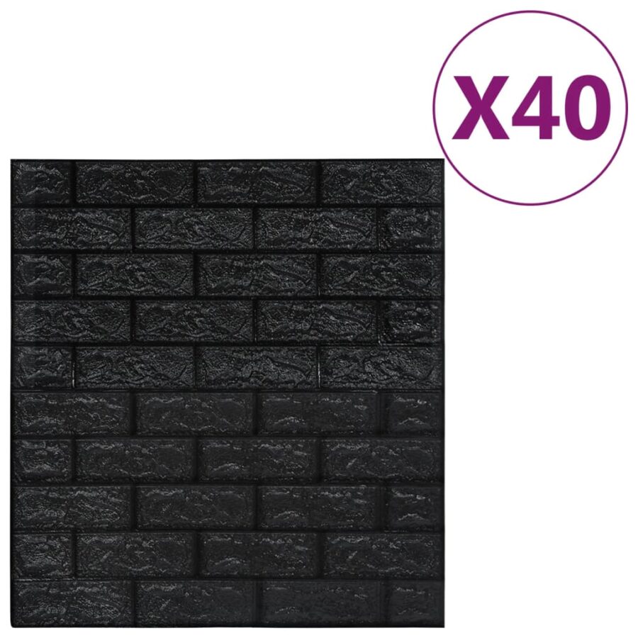 3D-behang zelfklevend 40 st bakstenen zwart - Afbeelding 2