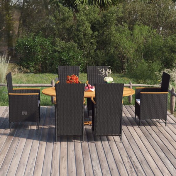 7-delige Tuinset poly rattan zwart