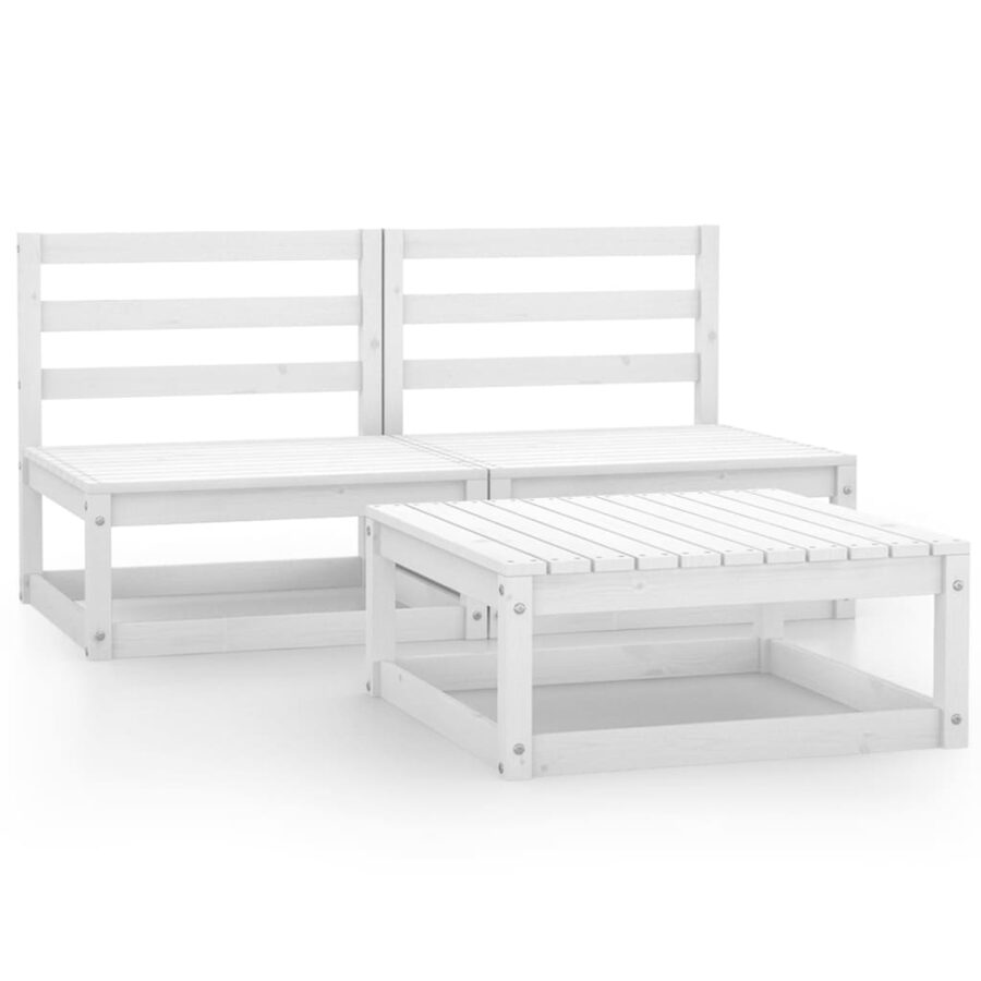 3-delige Loungeset massief grenenhout wit - Afbeelding 2