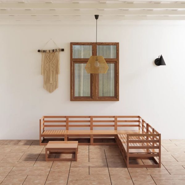 8-delige Loungeset massief grenenhout honingbruin