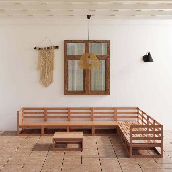 9-delige Loungeset massief grenenhout honingbruin