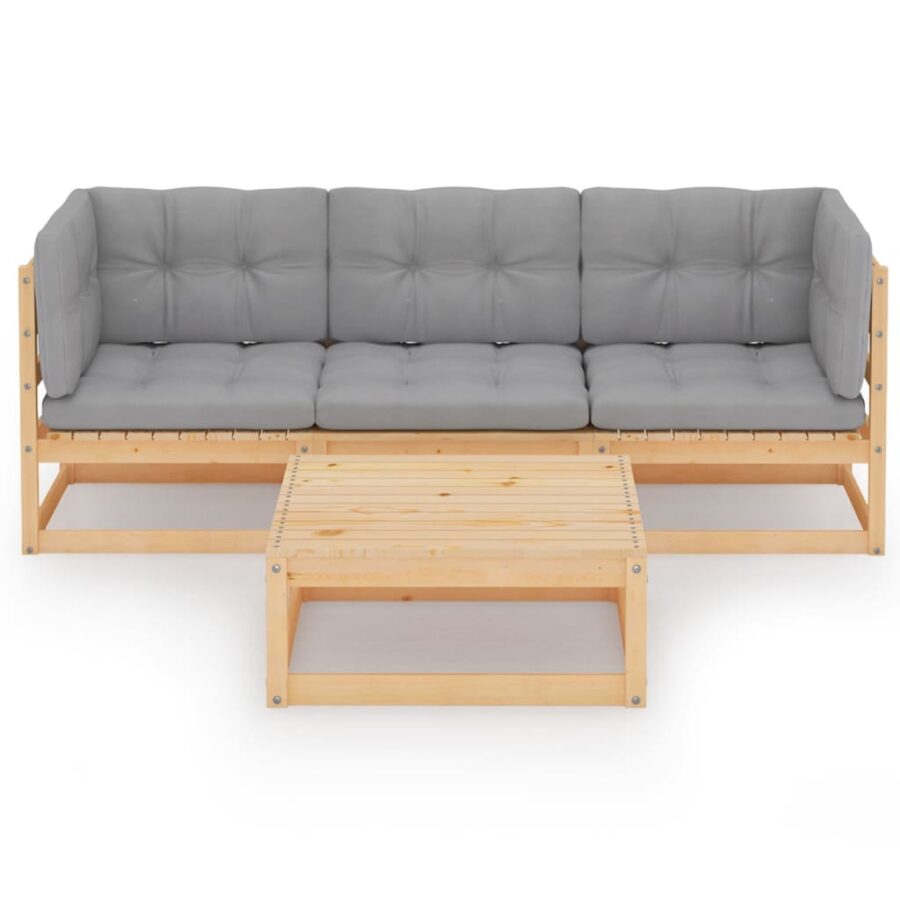 4-delige Loungeset met kussens massief grenenhout - Afbeelding 2