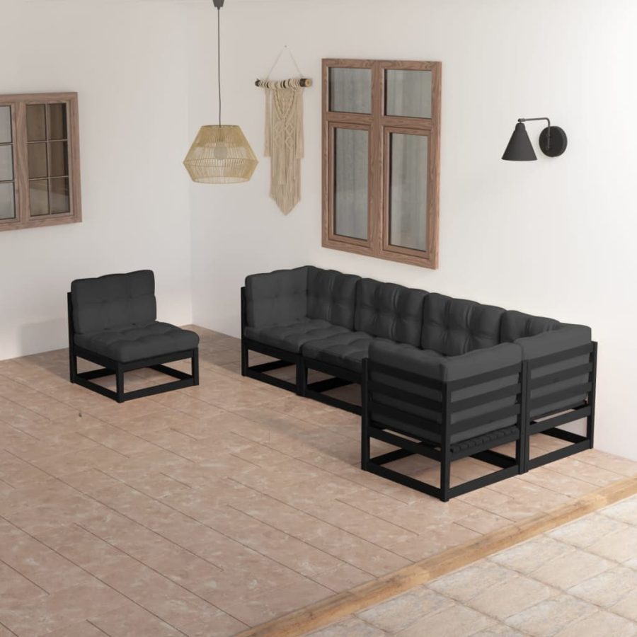 6-delige Loungeset met kussens massief grenenhout