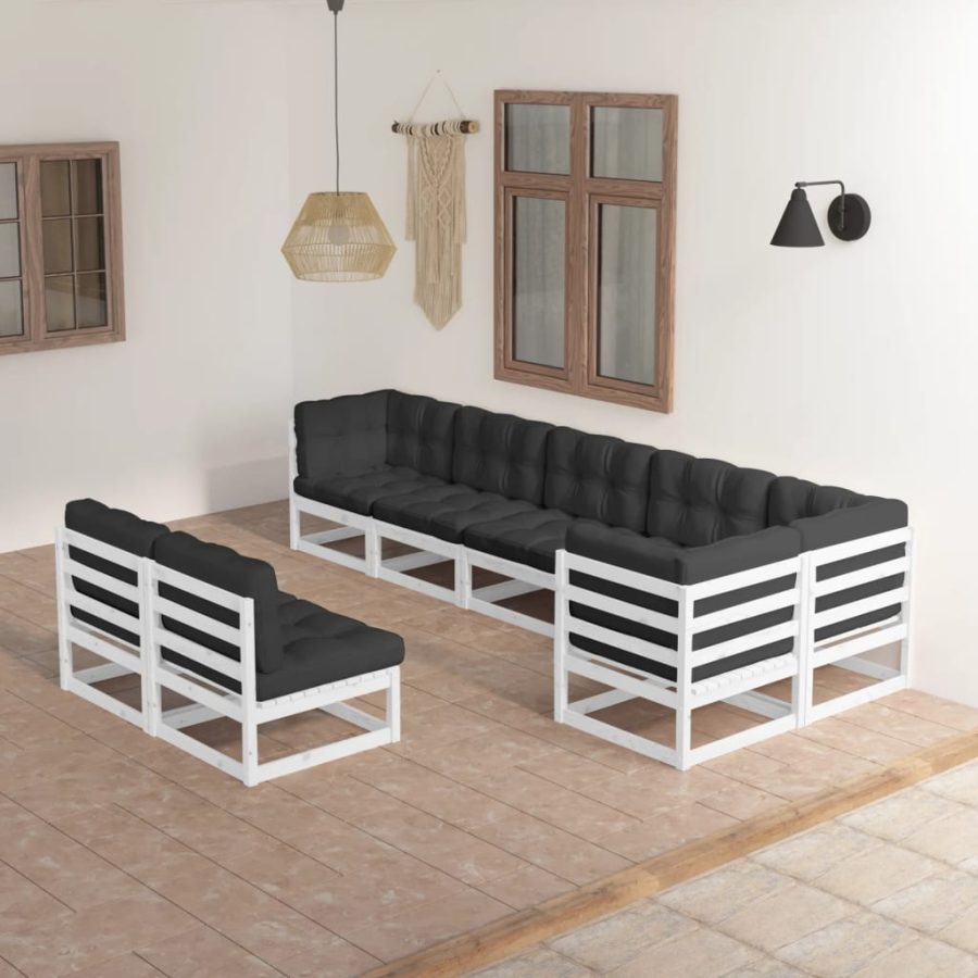 8-delige Loungeset met kussens massief grenenhout