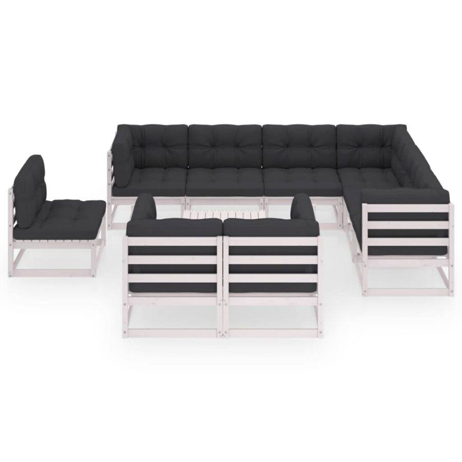 10-delige Loungeset met kussens massief grenenhout wit - Afbeelding 2