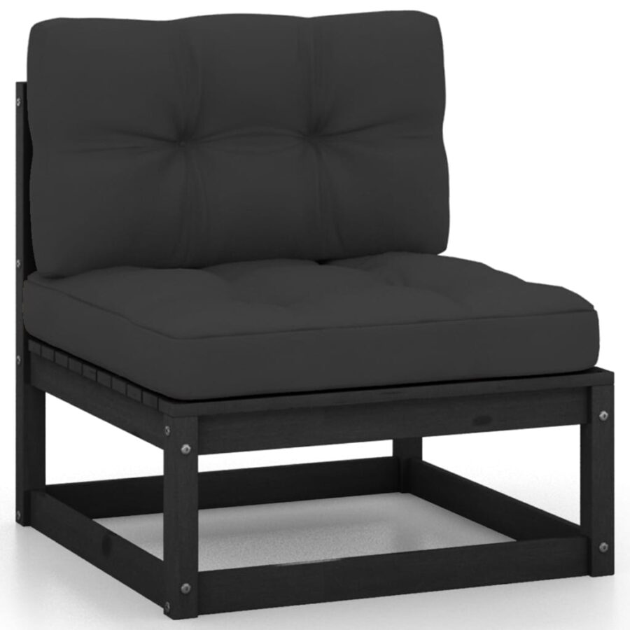 10-delige Loungeset met kussens massief grenenhout zwart - Afbeelding 4