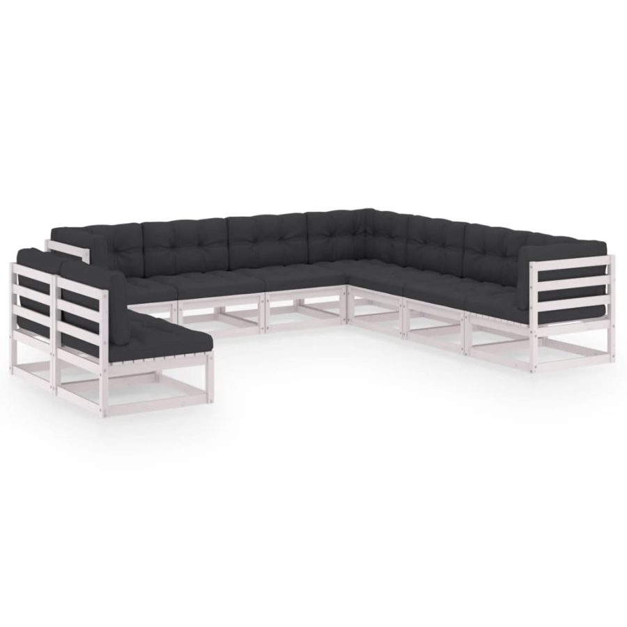 9-delige Loungeset met kussens massief grenenhout wit
