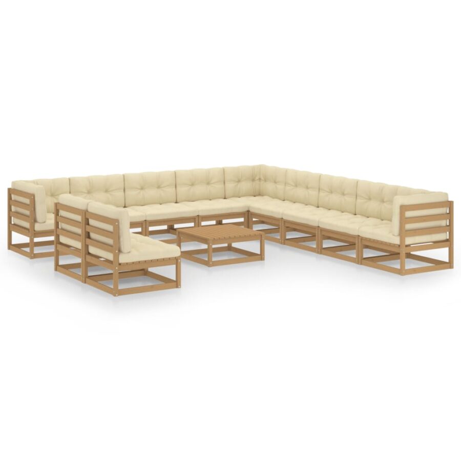 12-delige Loungeset met kussens massief grenenhout honingbruin