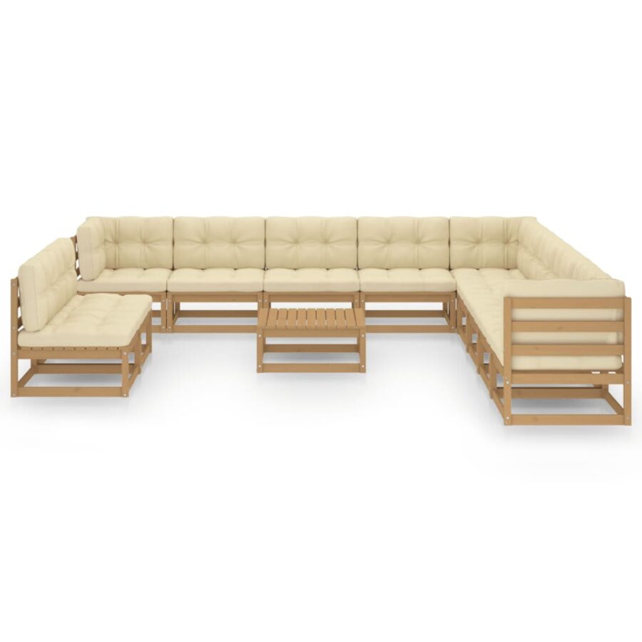 12-delige Loungeset met kussens massief grenenhout honingbruin - Afbeelding 2