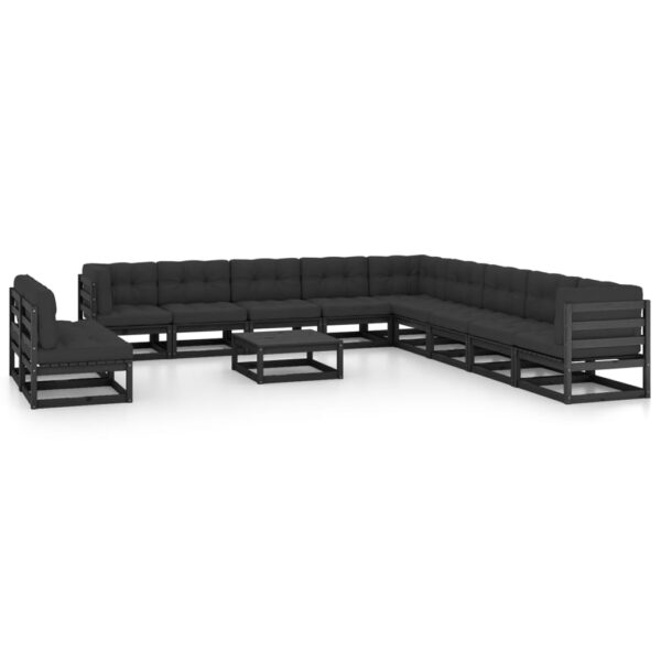 12-delige Loungeset met kussens massief grenenhout zwart