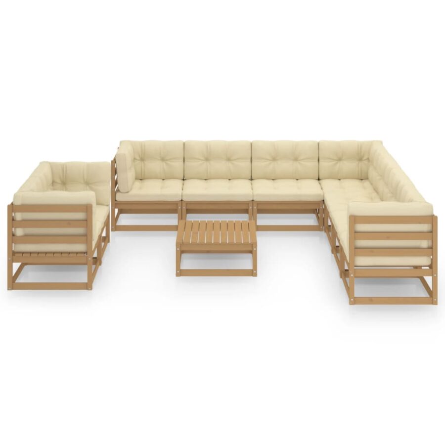 10-delige Loungeset met kussens massief grenenhout honingbruin - Afbeelding 2