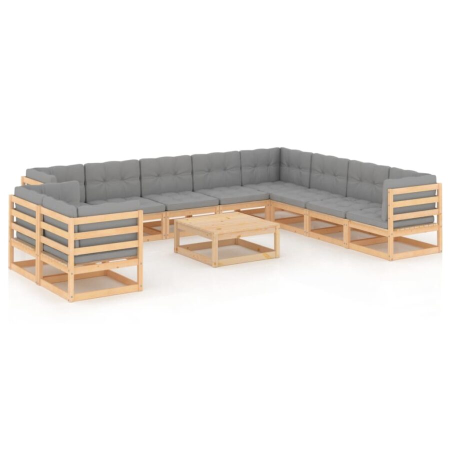 11-delige Loungeset met kussens massief grenenhout