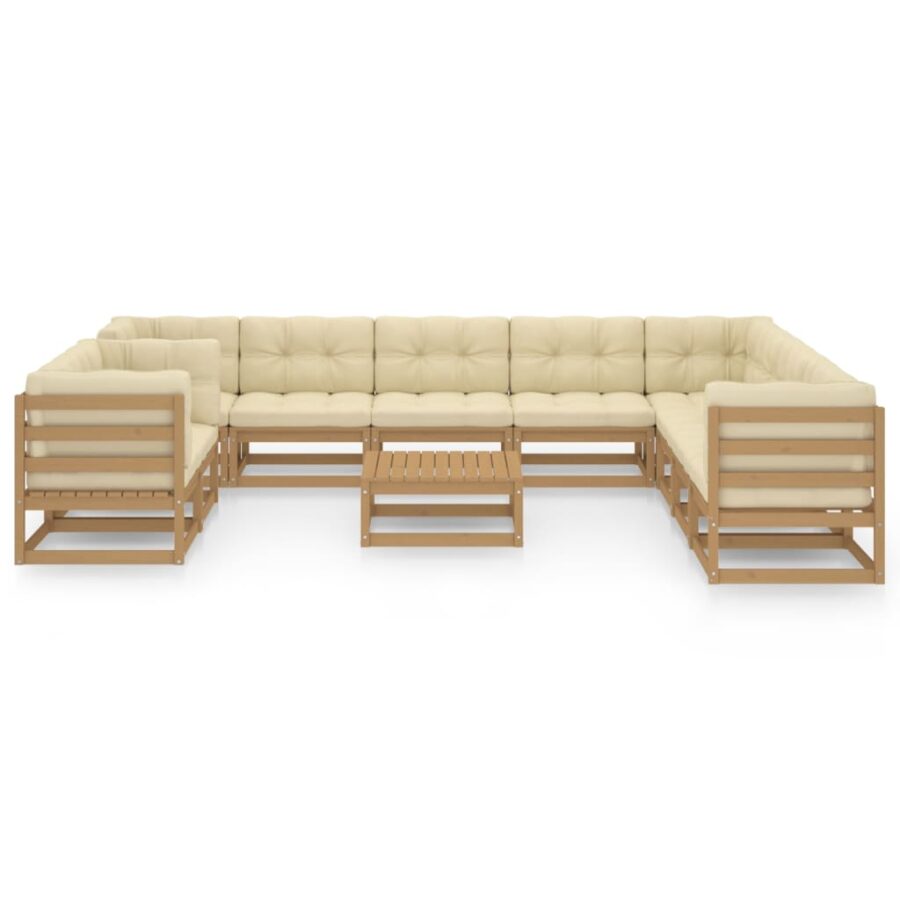 11-delige Loungeset met kussens massief grenenhout honingbruin - Afbeelding 2