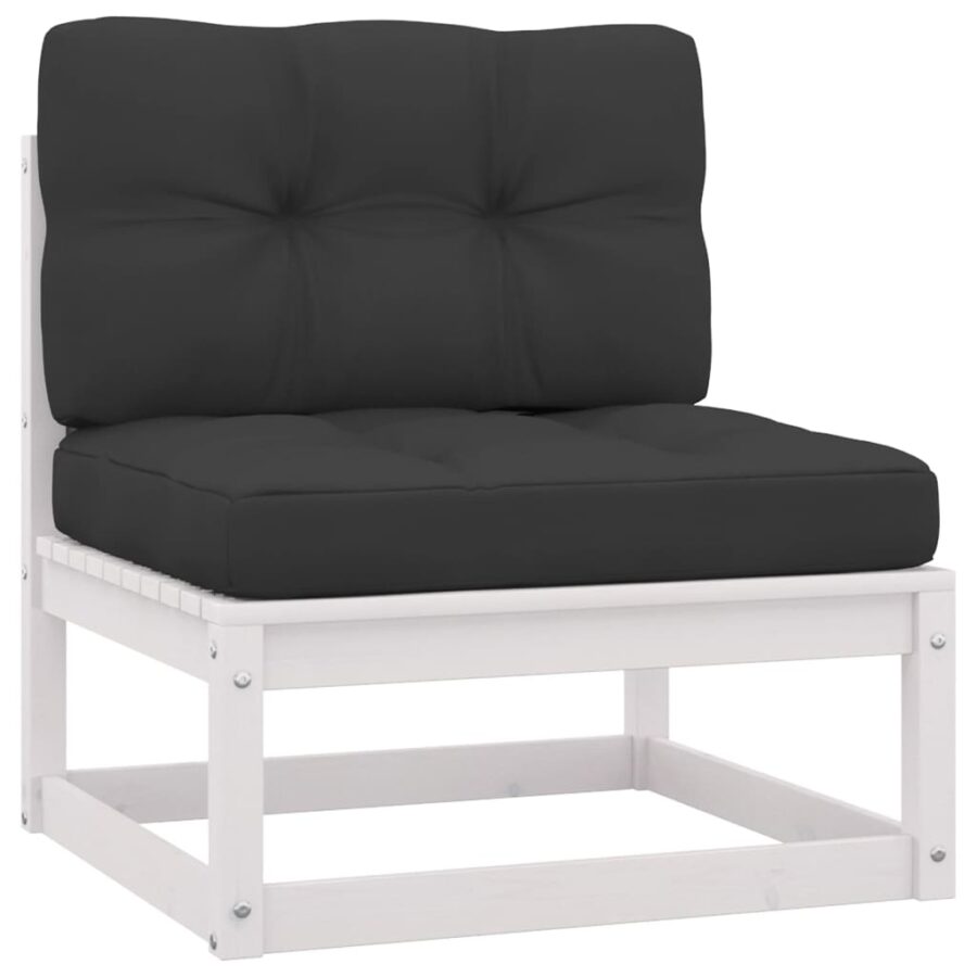 10-delige Loungeset met kussens massief grenenhout wit - Afbeelding 5